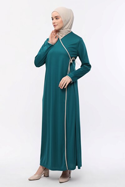 Transacoustic Zümrüt Kruvaze Yaka Biyeli Esnek İnterlok Kumaş Namaz Elbisesi ...