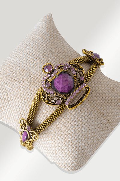 Tesbih Atölyesi Certified Zircon Stone Model Purple Agate Stone Bracelet - Adjustable