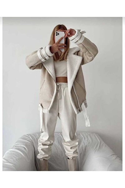 Elbisen Burada yumuşak suni kürklü biker ceket