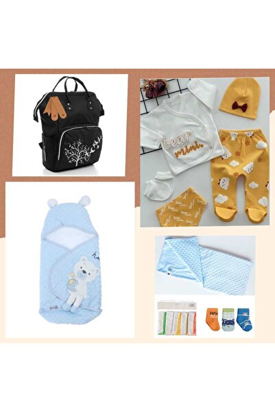 Gaye Bebe 6 Parça Bulutlu Set Anne Bebek Bakım Çantası, 5li Hastane Çıkışı, H...