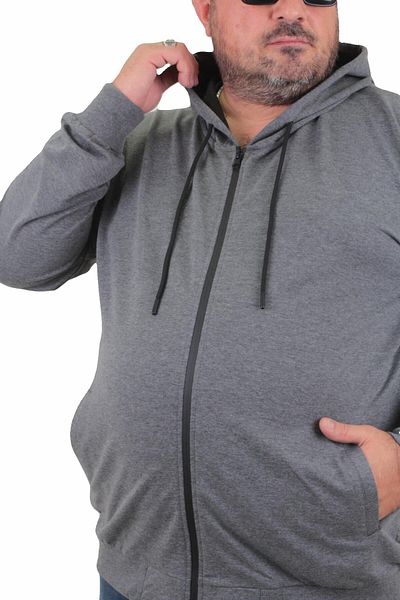 MocGrande Μεγάλο μέγεθος Basic Seasonal Zippered Hooded Sweat 22751 ΓΚΡΙ ΜΕΛΑΝΖ