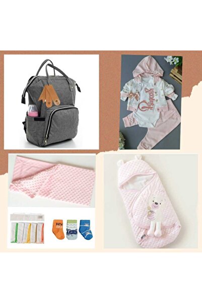 Gaye Bebe 6 Parça Prenses Yazılı Set Anne Bebek Bakım Çantası,5li Hastane Çık...