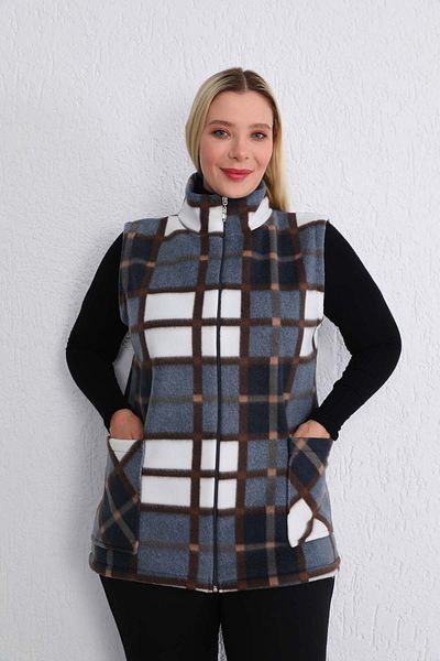 Kardelen Butik Ümraniye Large Size Winter Fleece Vest Black Brown
