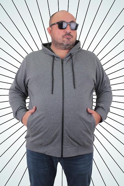 MocGrande Μεγάλο μέγεθος Basic Seasonal Zippered Hooded Sweat 22751 ΓΚΡΙ ΜΕΛΑΝΖ