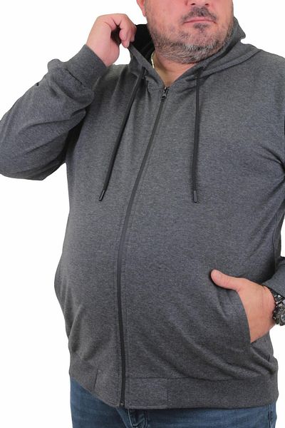 MocGrande Μεγάλο μέγεθος Basic Seasonal Zippered Hooded Sweat 22751 ANTHRACITE