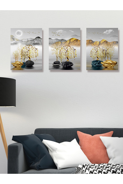 YALOVA SHOP Set de pictură artistică modernă decorativă din 3 piese (opțiune de cadru din plexiglas)