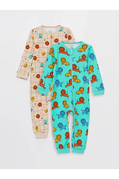 LC Waikiki LCW baby Crew Neck Long Sleeve Printed Baby Boy Jumpsuit 2-pack