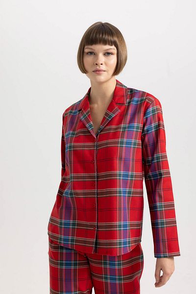DeFacto Fall in Love Pyžamový límec Flanel Casual Top B5457Ax23Wn