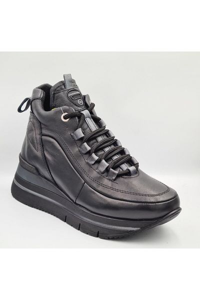 Mammamia D23KB-5215 Black Genuine Leather Zippered Thick Heeled (4cm) Women's Daily Boots