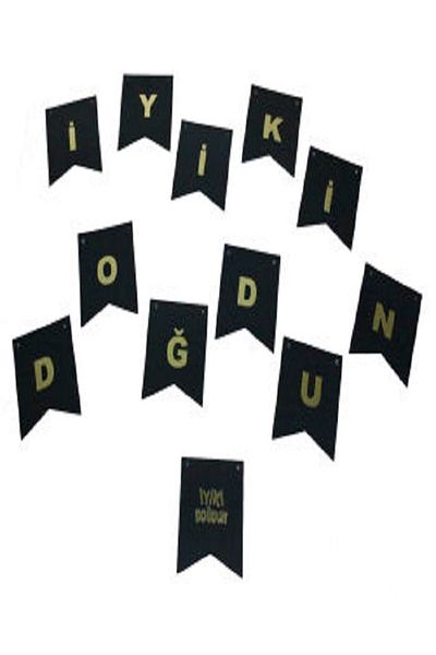 Kazanabil HAPPY BIRTHDAY GOLD LETTERS CARDBOARD FLAG SET BLACK