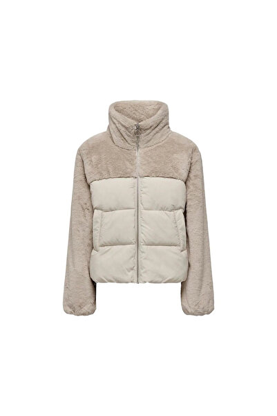ONLY Onlwanja Fur Puffer Mix Palton casual pentru femei 15292945-MOONBEAM Crem