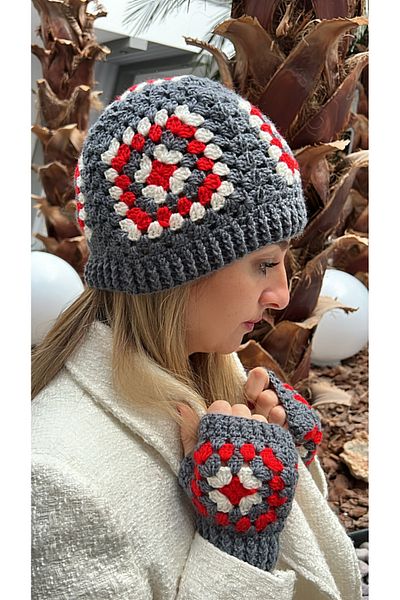 Kutcha Accessories Комплект ръчно плетена шапка и ръкавици Kutcha