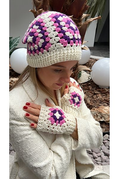 Kutcha Accessories Комплект ръчно плетена шапка и ръкавици Kutcha