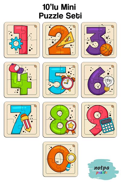 kutuTR Notpa Children's Educational and Educational Wooden 10-Piece 4-Piece Figures Mini Puzzle Set 4