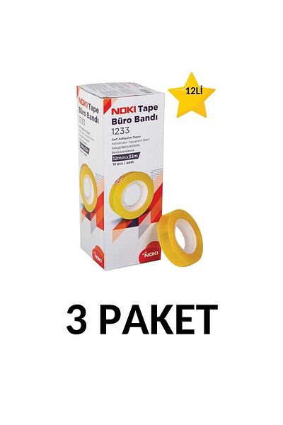 Noki 3 Pack (36 Pieces) 12mmx33m Transparent Office Tape Money Tape