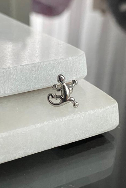 Jaida Moda Unisex Gümüş Cerrahi Çelik Kertenkele Figür Helix Lobe Piercing