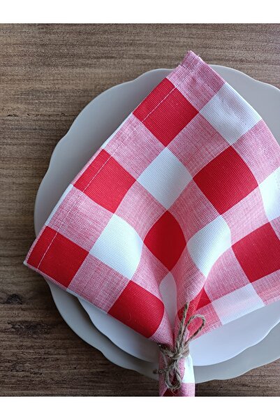 fabricorg Plaid Panama Duck Cloth Decorative Serving/Presentation Napkin (40X40 cm) 4 Pieces V-01
