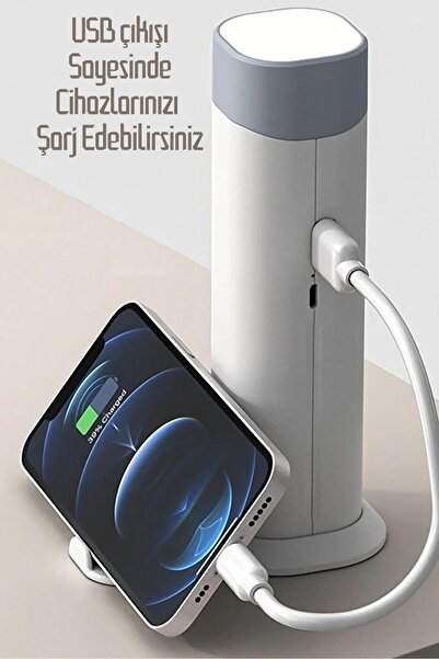 Telvesse 4in1 Şarjlı Masa Lambası Powerbank Özellikli Telefon Standlı Kamp El Feneri Çalışma Okuma Işığı 975