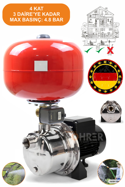 BÖHRER BAKIR SARGILI 4 KAT 4 DAİRE 1 HP OTOMATİK MUSLUK AÇ KAPA 24 L YATAY TA...