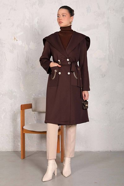 Melike Tatar BROWN Detailed Scuba Coat