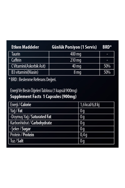 Gainup Caffeine Plus Formula Taurine - C vit - Niasin 70 Servis