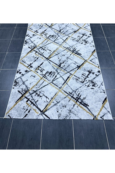 Dinarsu Kaymaz Taban Yıkanabilir Kesme Yolluk Gri