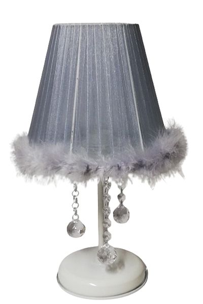 TEKAY AYDINLATMA Gray feathered stone bedroom lampshade, white metal base e 27 lampholder