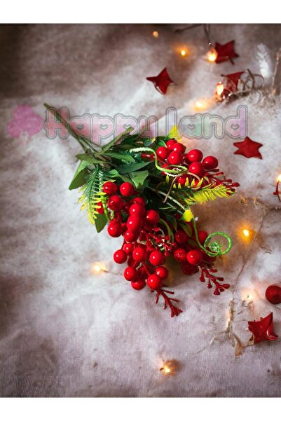 Happyland Yılbaşı Süsü 1 Adet Büyük Boy Demet Kokina Berry Kiraz Dalı Süs Yılbaşı Berry Dekor Süs 36 Cm
