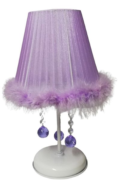 TEKAY AYDINLATMA Lilac feathered stone bedroom lampshade, white metal base e 27 lampholder