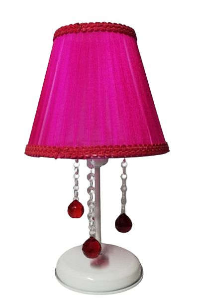 TEKAY AYDINLATMA Fuchsia feathered stone bedroom lampshade, white metal base e 27 lampholder