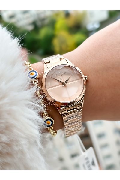 FERRO Brand New Season Rose Color, Steel Strap, Simple Model Women's Wristwatch + Bracelet in Box