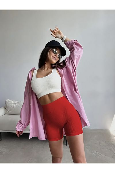 MİSTİRİK Dublin Model Red Seamless Corduroy Sports Shorts - Tightening and Firming