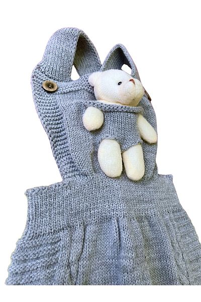 gogo bici Teddy Bear Strap Adjustable Knitwear Jumpsuit Tights Salopette Baby Kids Thick