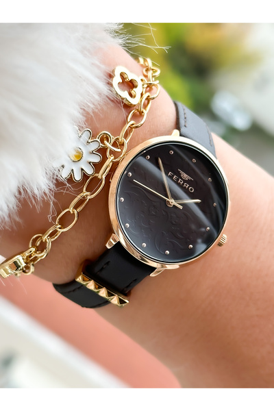 FERRO Brand New Season Brown Leather Strap, Simple Model Women's Wristwatch + Bracelet in Box