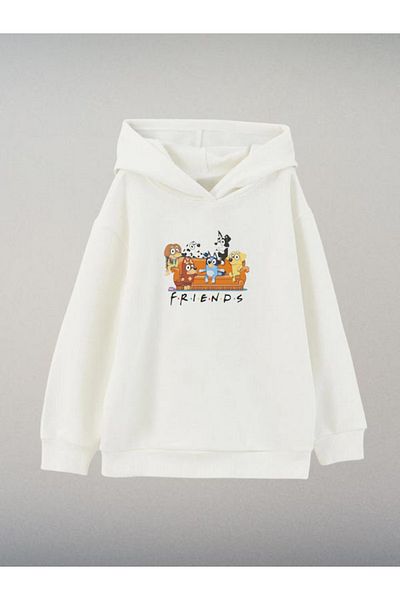 Darkia Friends Bluey Special Design Printed Ecru Kids Hooded Sweatshirt Hoodie