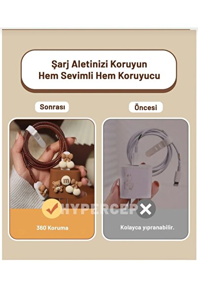 WANNA PROTECT Samsung 25w Uyumlu Sevimli Şarj Başlığı Adaptörü Koruma Kablo Koruyucu 5'li Süper Koruma Seti