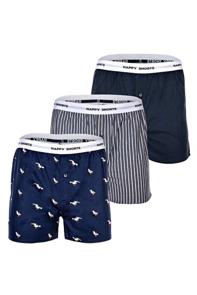 Happy Shorts Herren Web-Boxershorts, 3er-Pack – American Boxershorts, Baumwolle