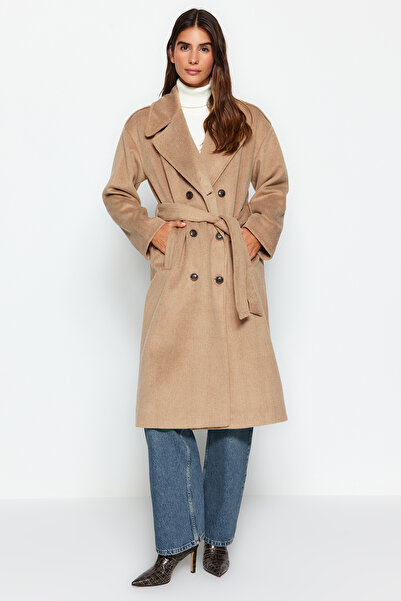 Trendyol Collection Mink Oversize Wide Cut Belted Coat TWOAW24KB00214