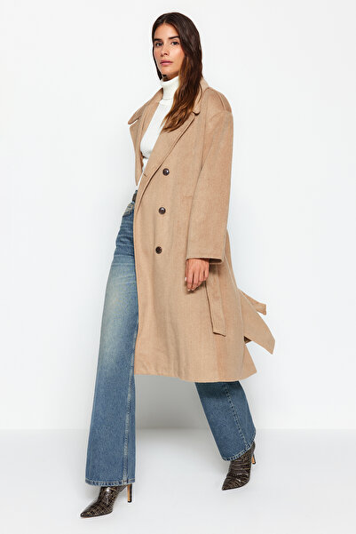 Trendyol Collection Mink Oversize Wide Cut Belted Coat TWOAW24KB00214