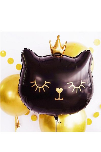 Partifabrik 30 Inch Cat Shaped Black Gold Foil Balloon