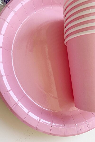 Partifabrik Pembe Makaron Pastel Karton Tabak Bardak Set 8 Li