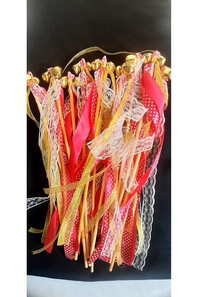YENİ HEDİYELİK DÜNYAM Fuchsia Stick Bridesmaid Bell Tambourine Ribbon Cipso Decorated 10 Pieces