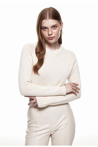 Quzu Crop Knitwear Sweater Cream