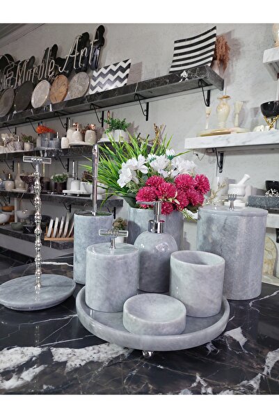Sümeyra Marble Art Space Grey - Doğal Gri Mermer Banyo Seti | 9lu | Mermer Va...