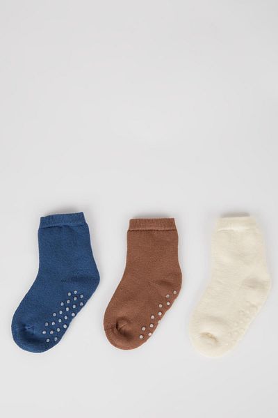 DeFacto Baby Boy Non-Slip Sole 3-Piece Cotton Long Socks B1423a5ns