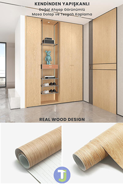 Technojet Kendinden Yapışkanlı Doğal Ahşap Dokulu Duvar Dolap Masa Mutfak Tezgah Kaplama 60cmX500cm