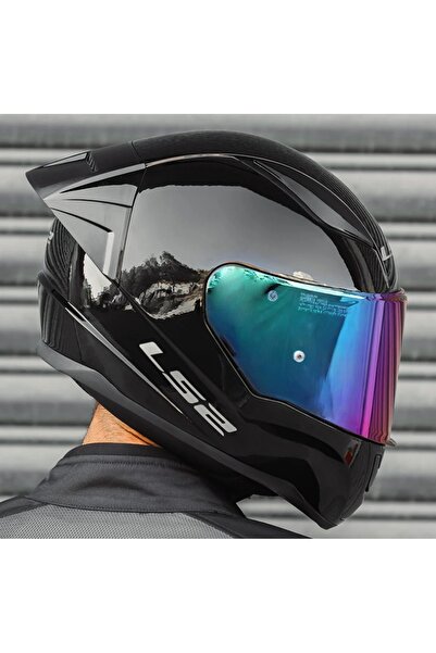 LS2 Rapıd 2 Race Parlak Siyah Full Face Motosiklet Kaskı Gökkuşağı Camlı