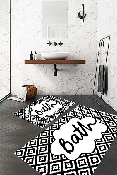 eco concept Bathroom Mat, Non-Slip Base, Black and White, Toilet Seat, Decorative Mat, Gift, Dowry Box,