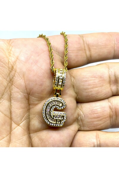 Armasstore BURGULU ZİNCİRLİ BAGET TAŞLI G HARFLİ KOLYE 42CM ZİNCİR 5CM UZATMA...