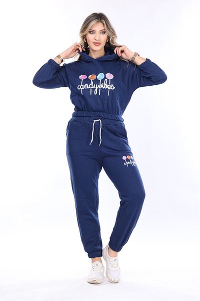mervemoda بدلة رياضية نسائية باللون الأزرق الداكن مكونة من خيطين